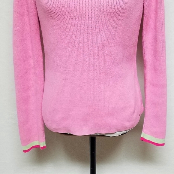 Vintage Retro Y2K Tommy Hilfiger Pastel Neon Pink Green Ribbed Pull-over Sweater - Picture 7 of 16
